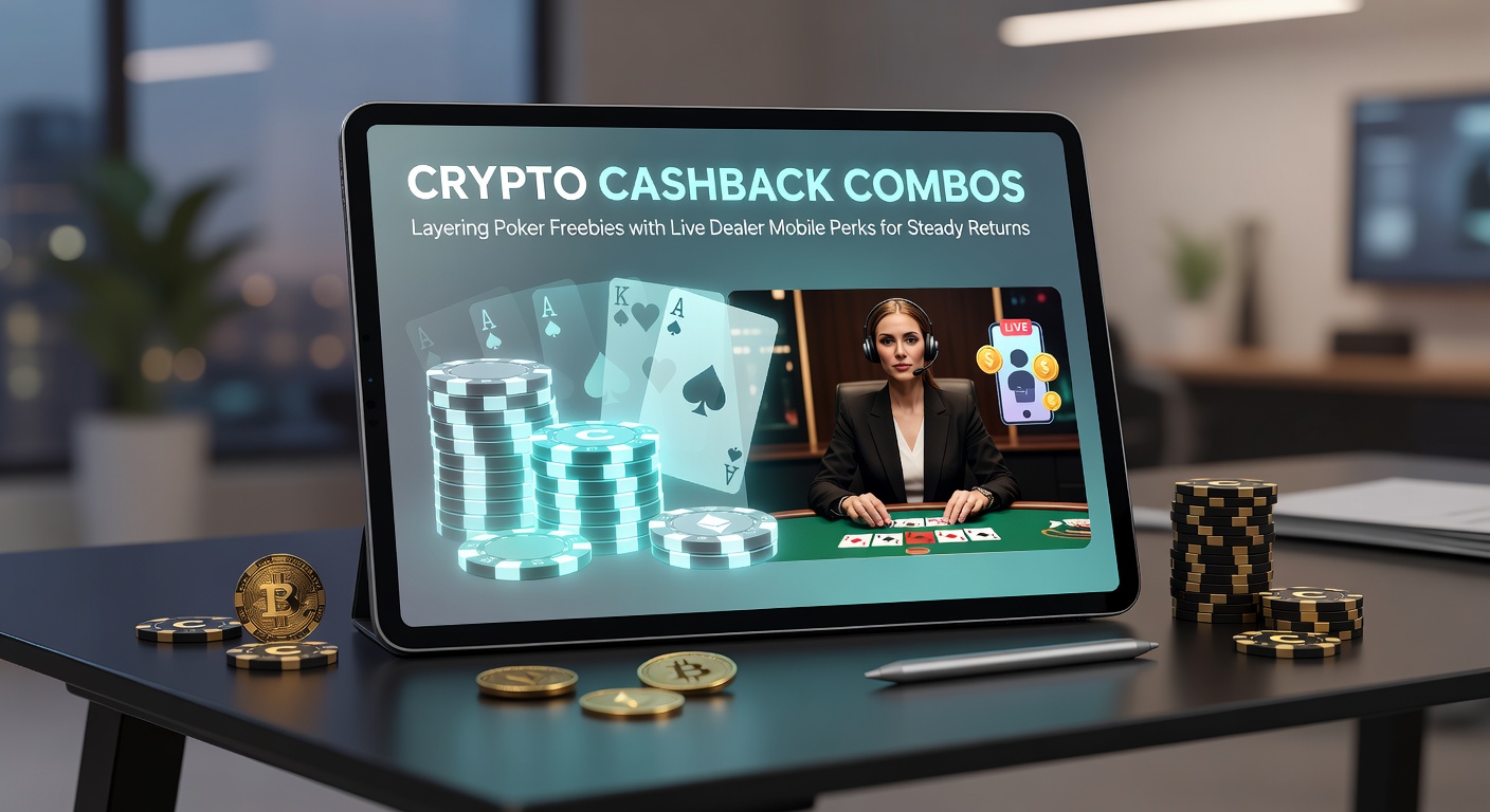 Grafik zeigt Kryptowährungen, Poker-Chips und mobile Live-Dealer-Symbole in einer Cashback-Kombination